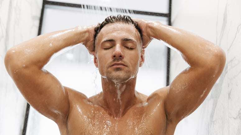 man taking shower